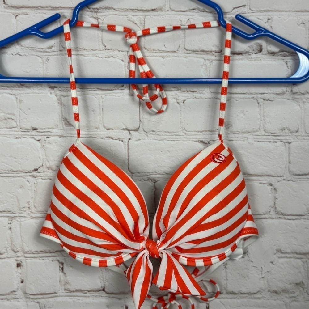 Rip Curl Women's Stripe Tie Bikini swim Top, sz S